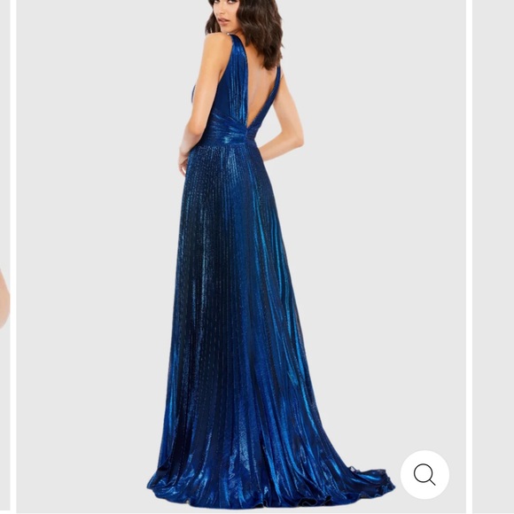 Mac Duggal PLUNGE NECK PLEATED METALLIC GOWN 50640 Sapphire NEW Size 12 - Picture 4 of 8